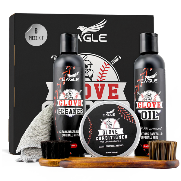 Eagle Baseball Glove Care Kit - Includes Glove Oil (8oz), Conditioner (3.38oz), Cleaner (8oz), 2 Applicators & Cloth, 6-Piece Full Care Kit