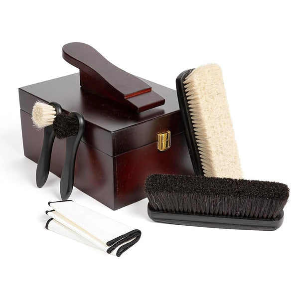 Complete Shoe Shine Kit - 6 Piece Set with Horsehair Brushes, Applicators & Cotton Shine Cloth