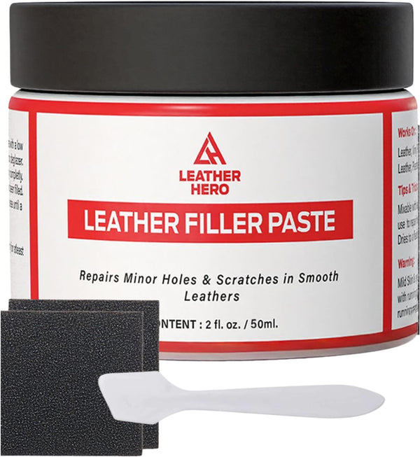 Leather Filler for Filling or Repairing Holes, Tears, Cracks, Scratches, for Leather Car Seats, Furniture, Shoes- Flexible with Applicator