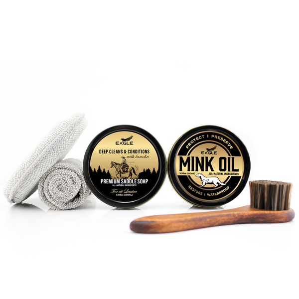 Eagle Mink Oil & Saddle Soap with 2 Applicator & Cloth, 5 Pieces Leather Care Kit