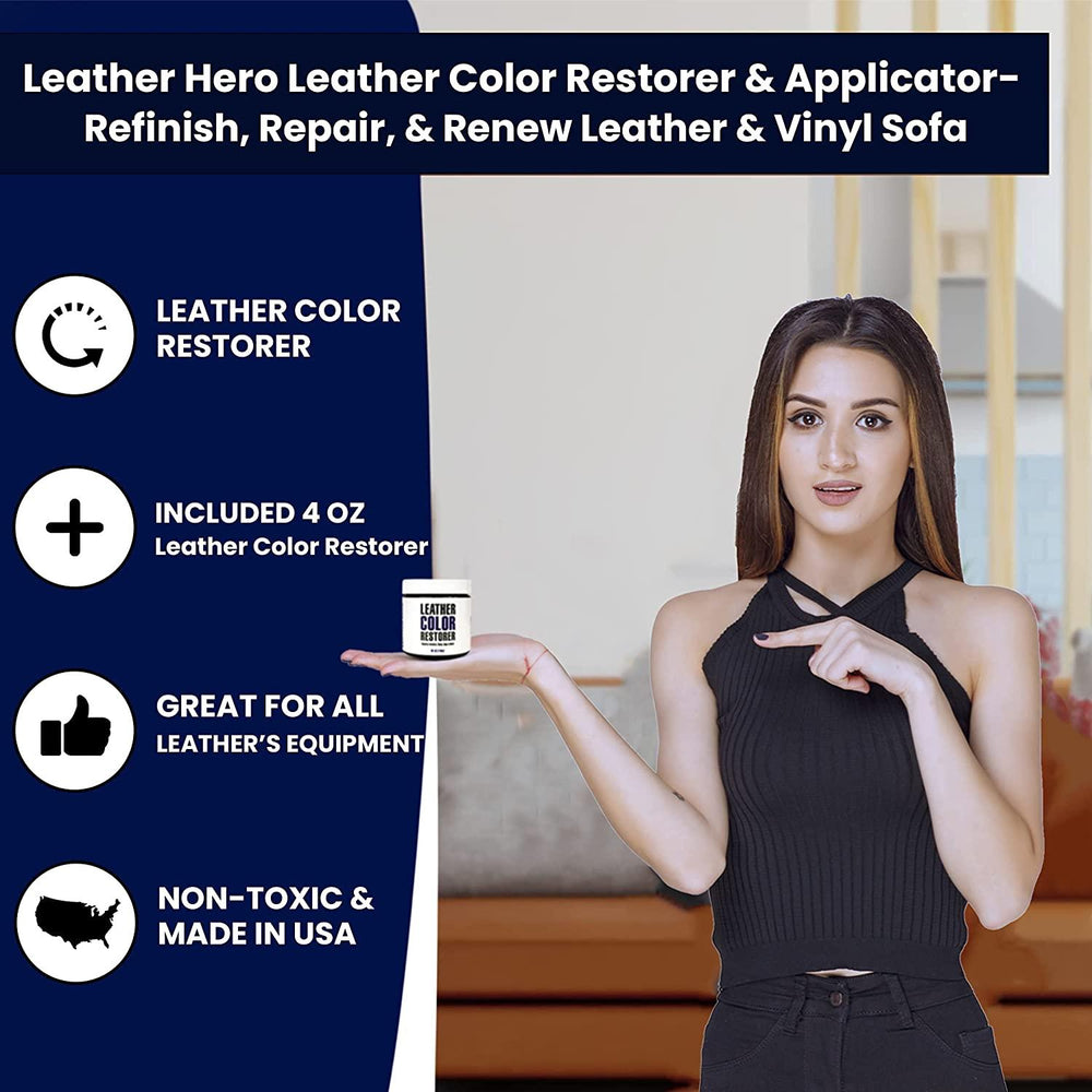 Leather Hero Color Restorer Complete Repair Kit- Refinish, Recolor, & Renew  Leather & Vinyl Sofa, Purse, Shoes, Auto Car Seats, Couch 4oz (Navy Blue) -  The Vac Shop
